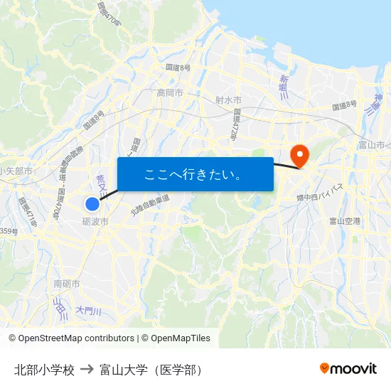 北部小学校 to 富山大学（医学部） map