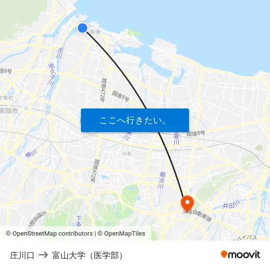庄川口 to 富山大学（医学部） map