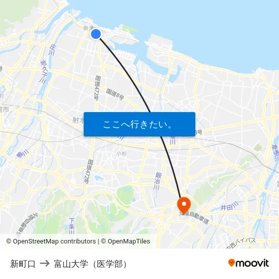 新町口 to 富山大学（医学部） map