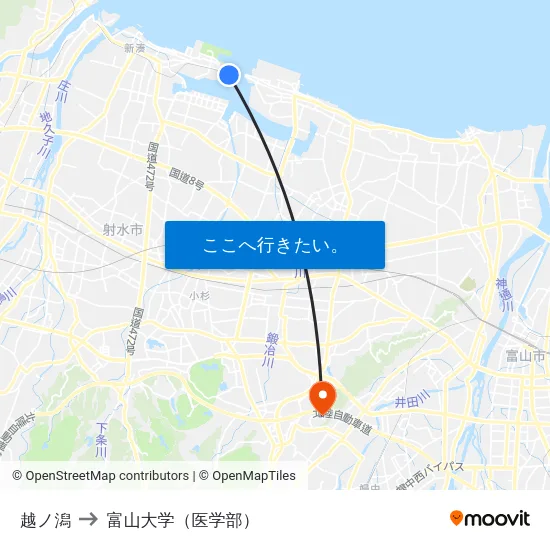 越ノ潟 to 富山大学（医学部） map