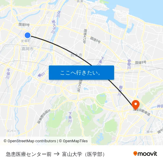 急患医療センター前 to 富山大学（医学部） map