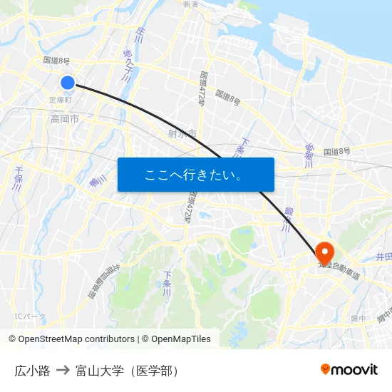 広小路 to 富山大学（医学部） map