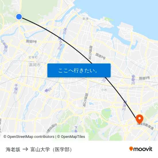 海老坂 to 富山大学（医学部） map