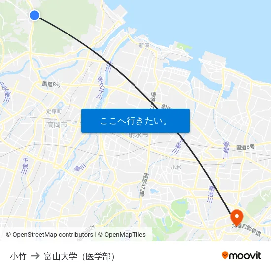 小竹 to 富山大学（医学部） map