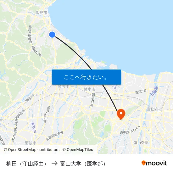 柳田（守山経由） to 富山大学（医学部） map