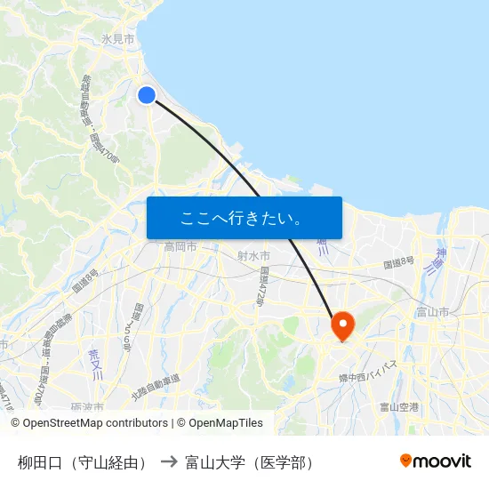 柳田口（守山経由） to 富山大学（医学部） map