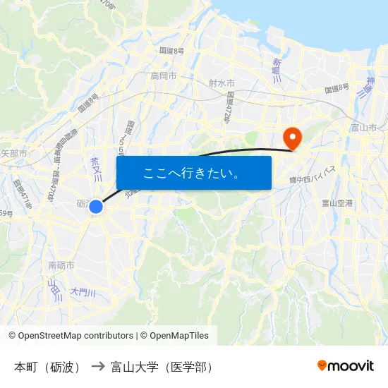 本町（砺波） to 富山大学（医学部） map