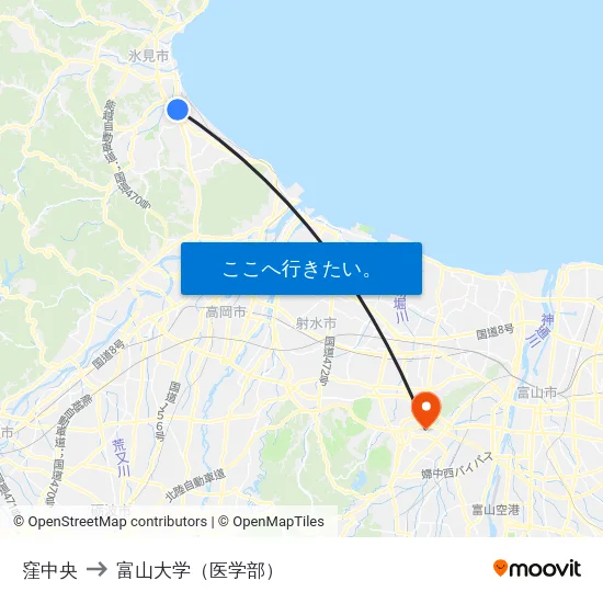 窪中央 to 富山大学（医学部） map