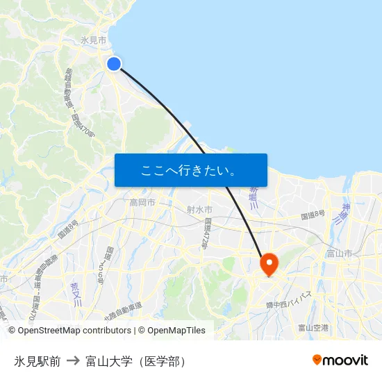 氷見駅前 to 富山大学（医学部） map