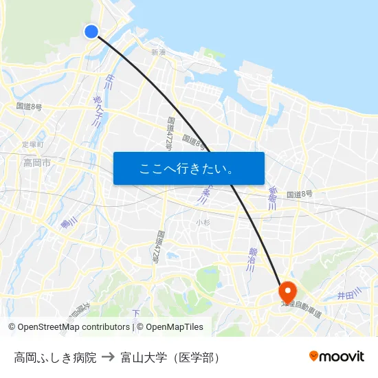高岡ふしき病院 to 富山大学（医学部） map