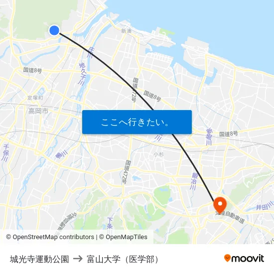 城光寺運動公園 to 富山大学（医学部） map