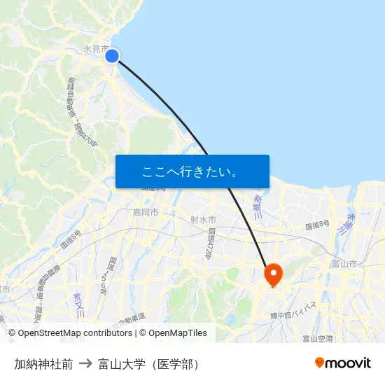 加納神社前 to 富山大学（医学部） map