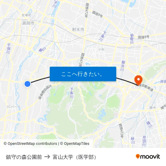 鎮守の森公園前 to 富山大学（医学部） map