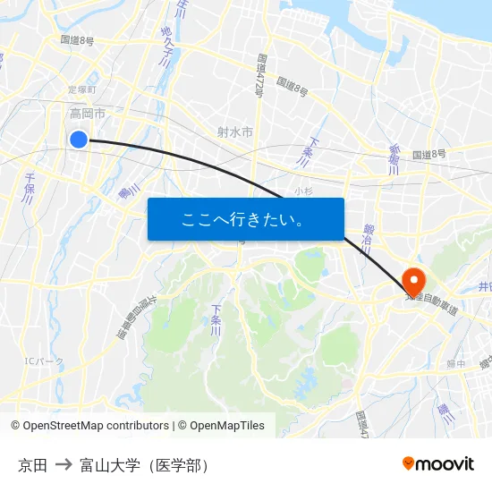 京田 to 富山大学（医学部） map