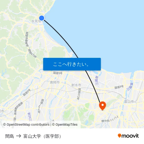 間島 to 富山大学（医学部） map