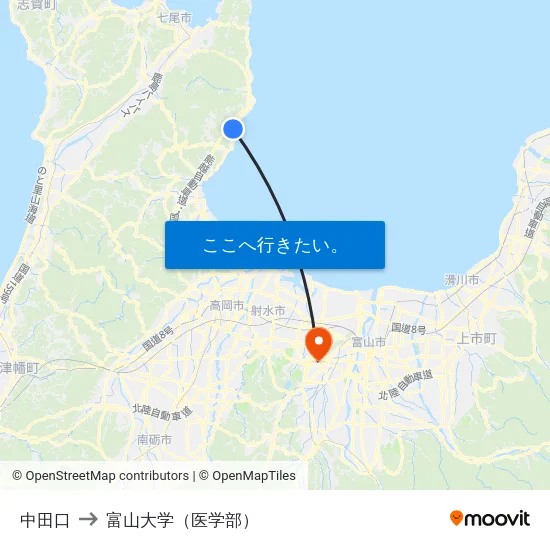 中田口 to 富山大学（医学部） map