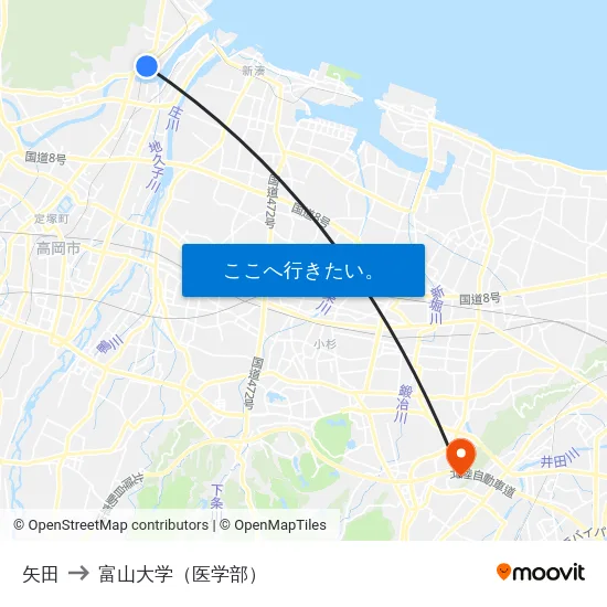 矢田 to 富山大学（医学部） map