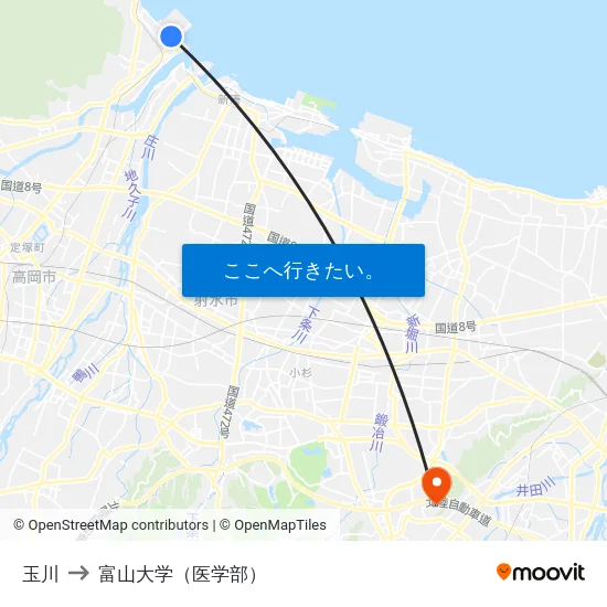 玉川 to 富山大学（医学部） map
