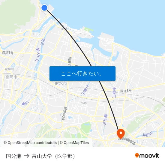 国分港 to 富山大学（医学部） map