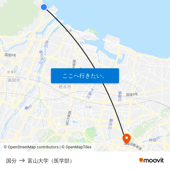 国分 to 富山大学（医学部） map