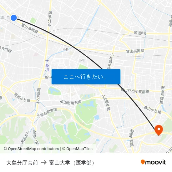 大島分庁舎前 to 富山大学（医学部） map