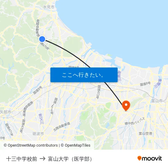 十三中学校前 to 富山大学（医学部） map