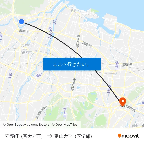 守護町（富大方面） to 富山大学（医学部） map