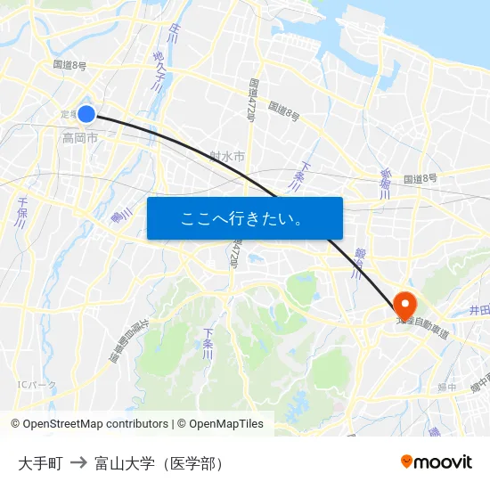 大手町 to 富山大学（医学部） map