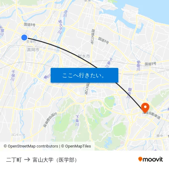 二丁町 to 富山大学（医学部） map