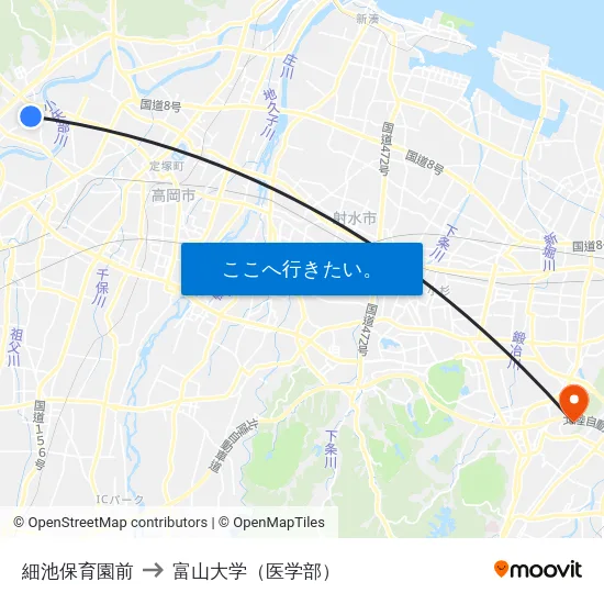 細池保育園前 to 富山大学（医学部） map