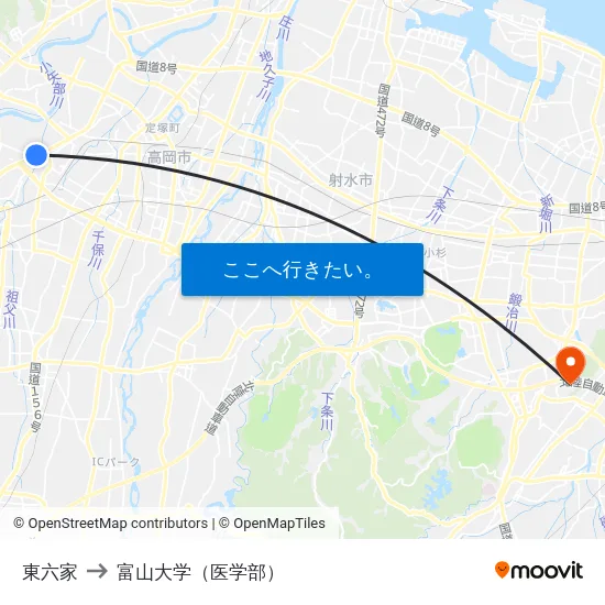 東六家 to 富山大学（医学部） map