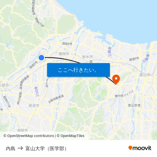 内島 to 富山大学（医学部） map