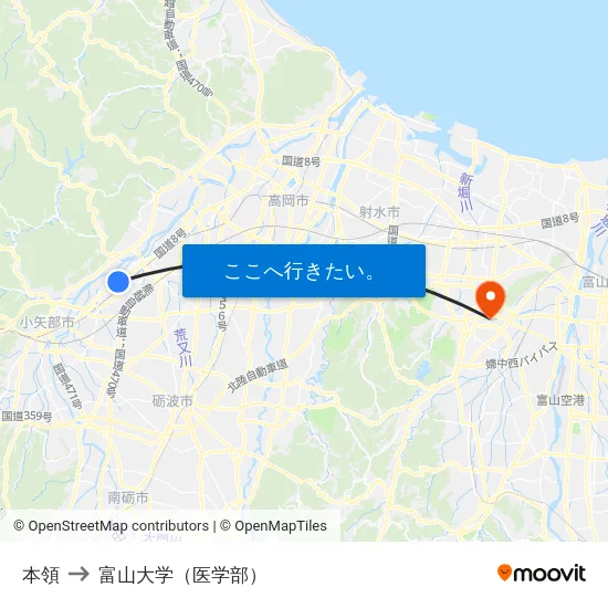 本領 to 富山大学（医学部） map