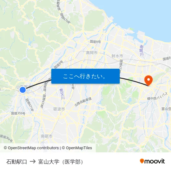 石動駅口 to 富山大学（医学部） map