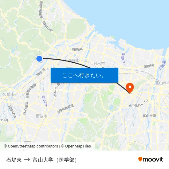 石堤東 to 富山大学（医学部） map