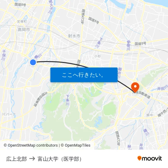 広上北部 to 富山大学（医学部） map