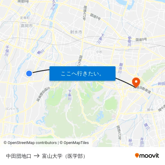 中田団地口 to 富山大学（医学部） map