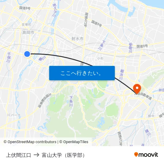 上伏間江口 to 富山大学（医学部） map