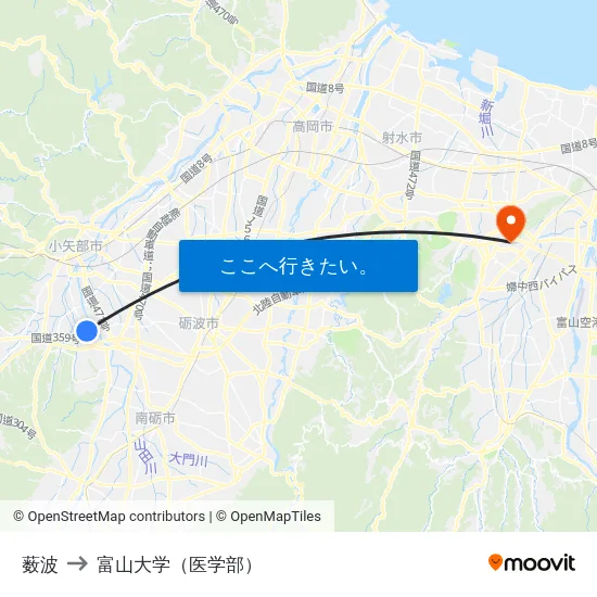 薮波 to 富山大学（医学部） map