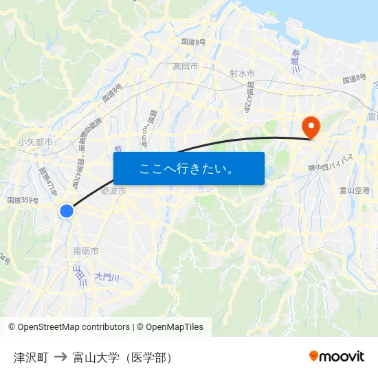津沢町 to 富山大学（医学部） map