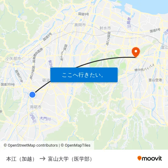 本江（加越） to 富山大学（医学部） map