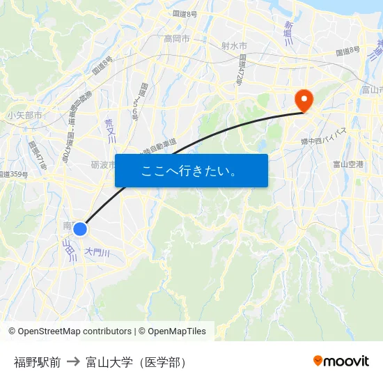福野駅前 to 富山大学（医学部） map