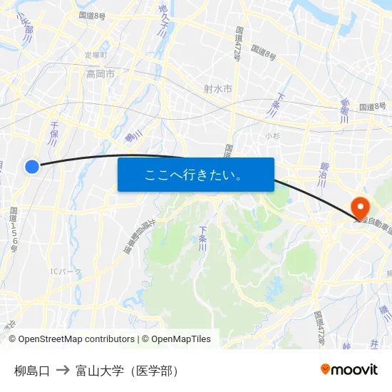 柳島口 to 富山大学（医学部） map