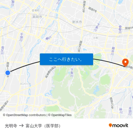 光明寺 to 富山大学（医学部） map