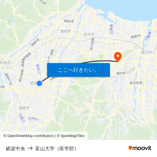砺波中央 to 富山大学（医学部） map