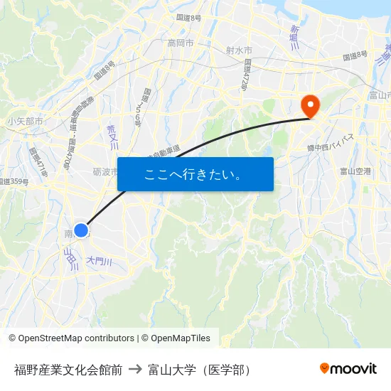 福野産業文化会館前 to 富山大学（医学部） map