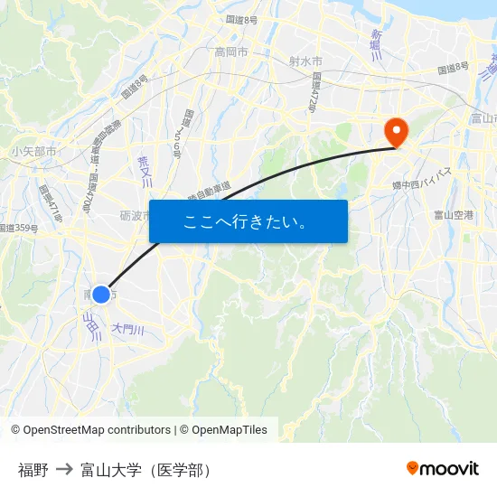 福野 to 富山大学（医学部） map