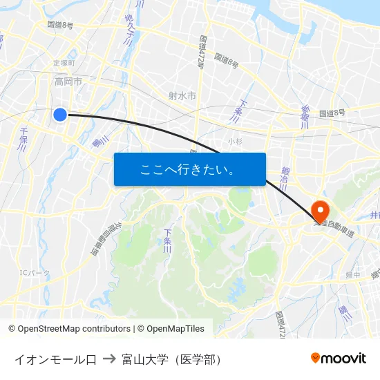 イオンモール口 to 富山大学（医学部） map