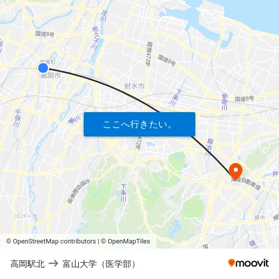 高岡駅北 to 富山大学（医学部） map