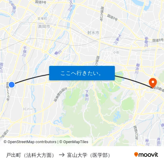 戸出町（法科大方面） to 富山大学（医学部） map